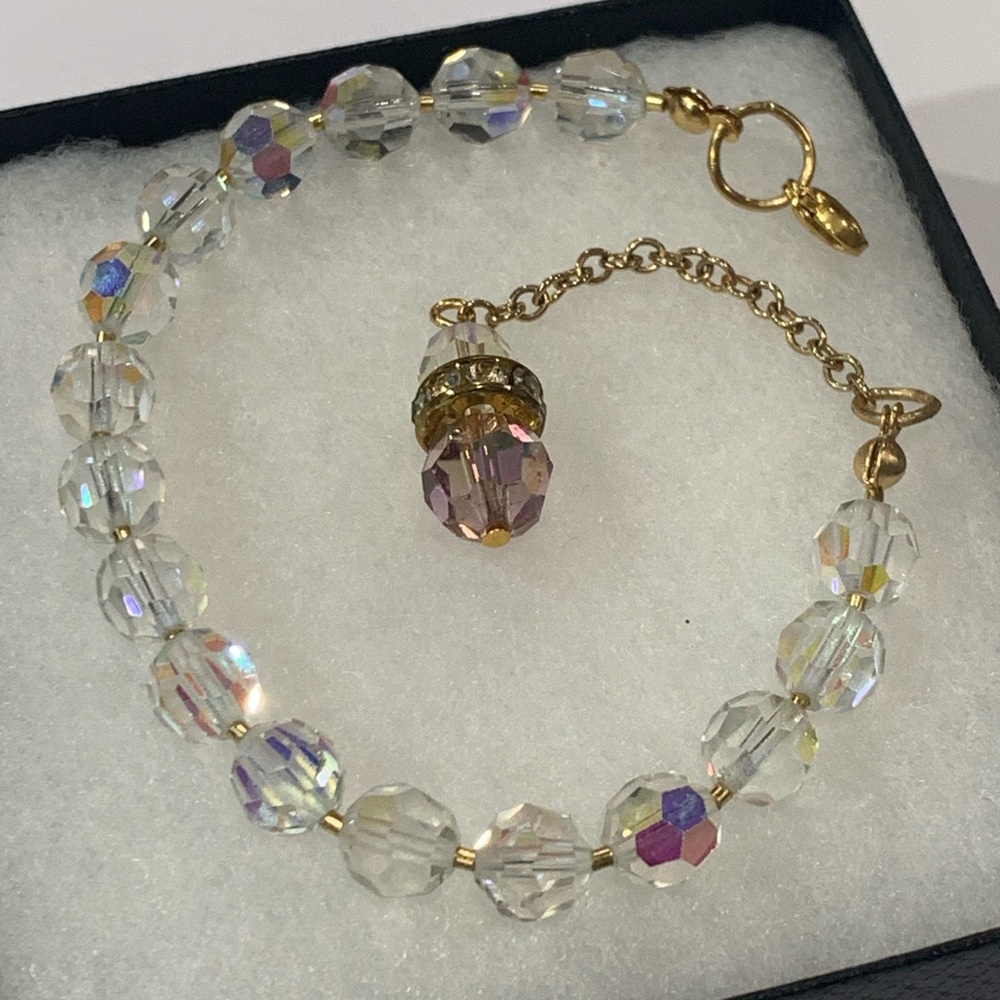 Crystal Aurora Bead Bracelet with Gold Chain Accent